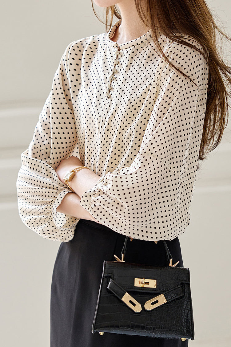 Casual Shirt with Round Neck and Polka Dots