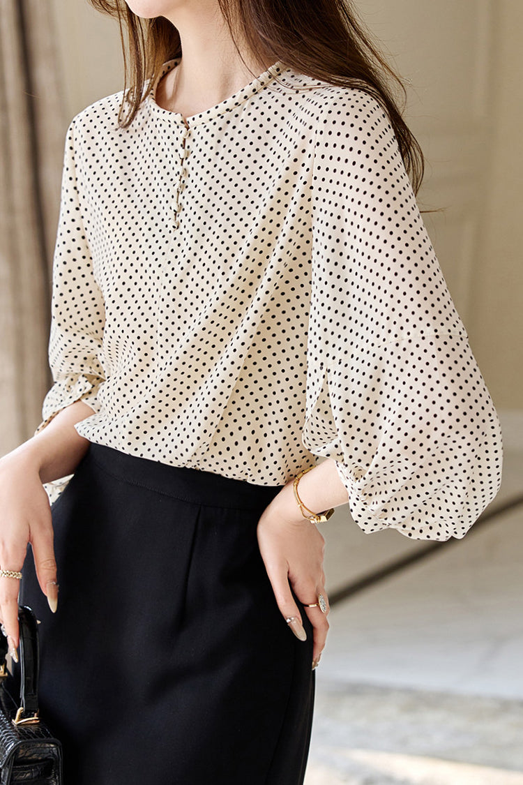 Casual Shirt with Round Neck and Polka Dots