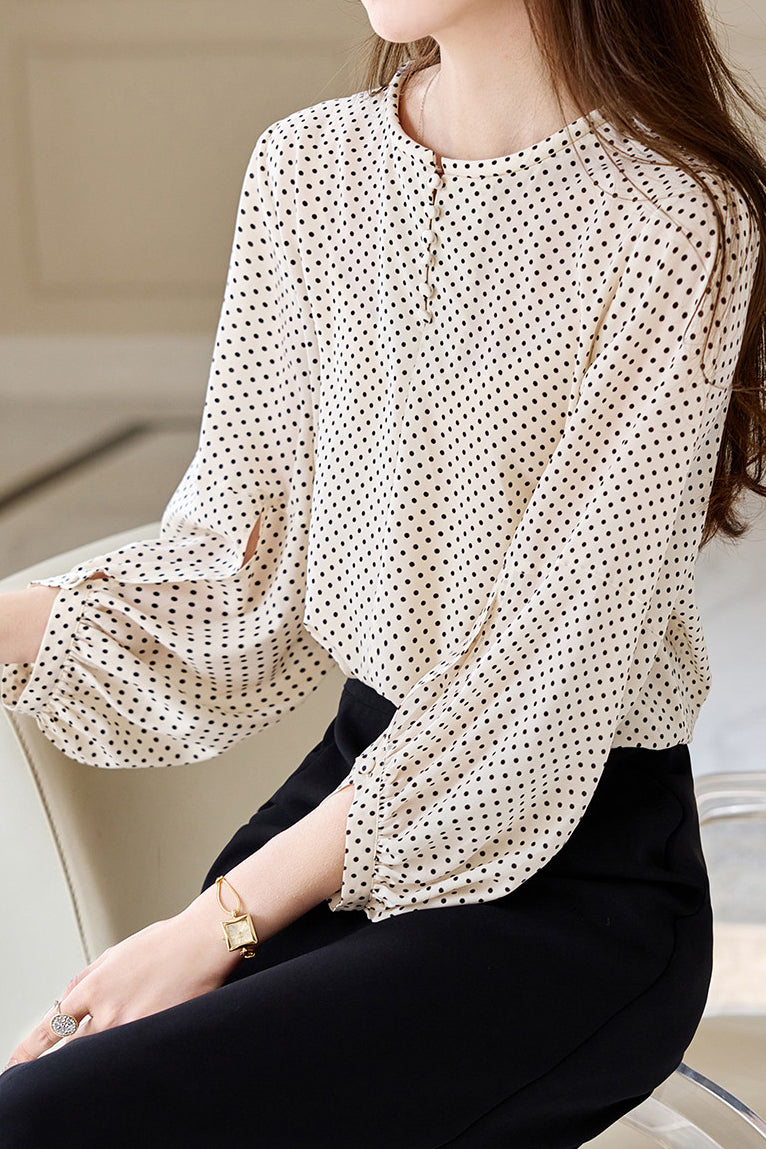 Casual Shirt with Round Neck and Polka Dots