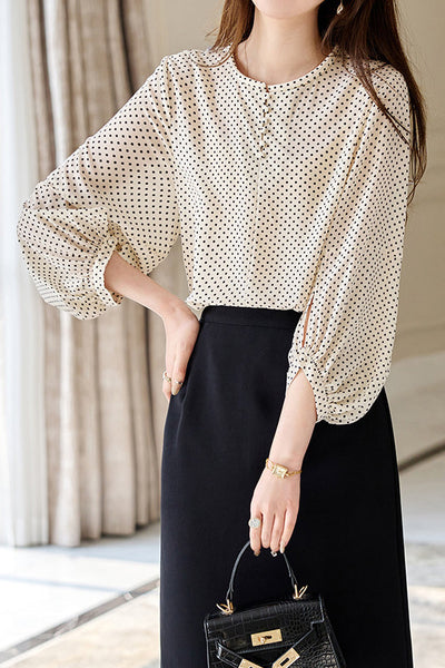 Casual Shirt with Round Neck and Polka Dots