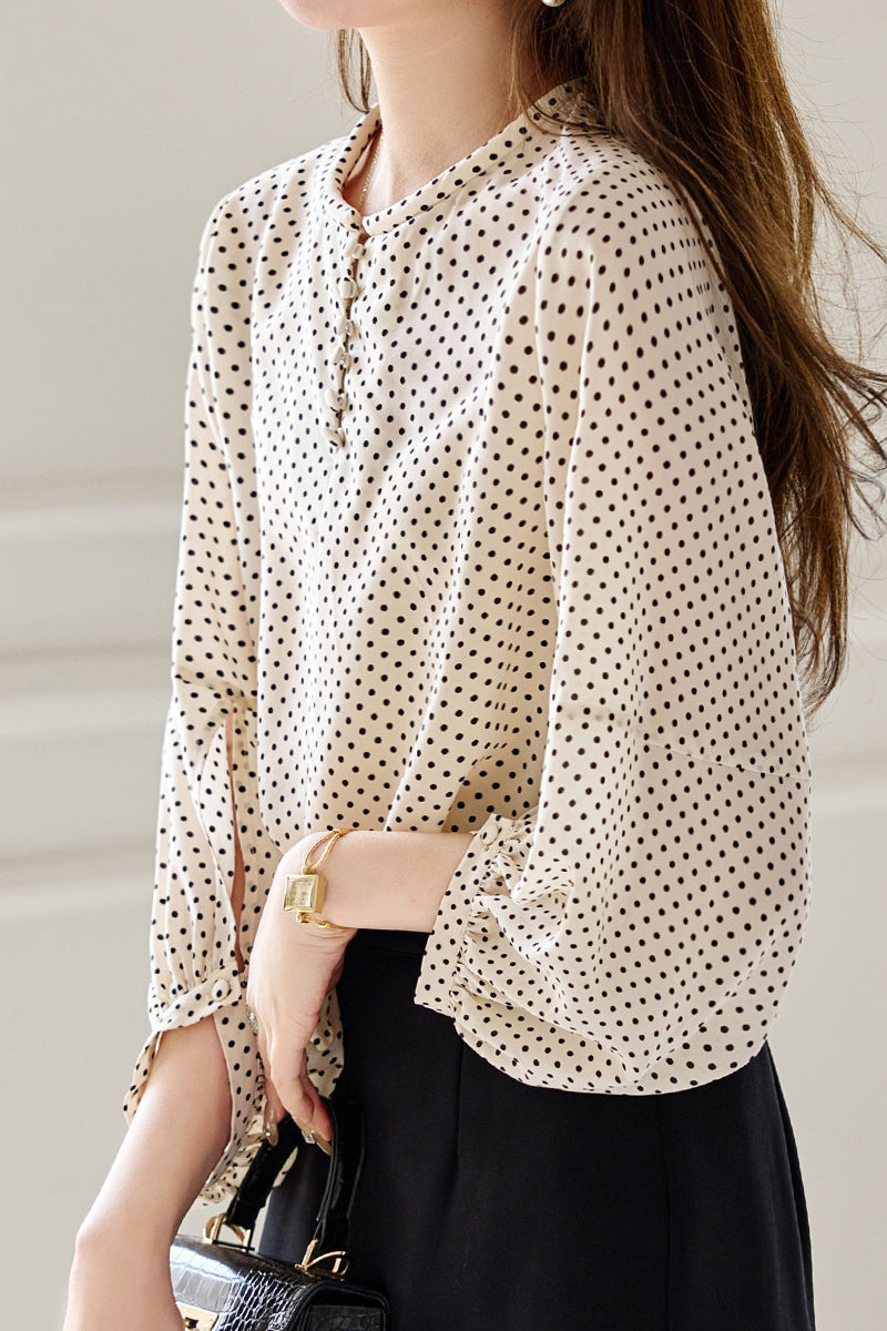 Casual Shirt with Round Neck and Polka Dots