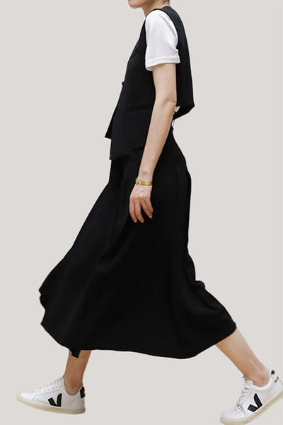 Commuting Simple Waistcoat and Midi Skirt Set