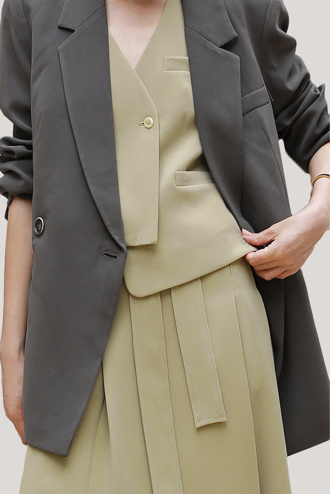 Commuting Simple Waistcoat and Midi Skirt Set