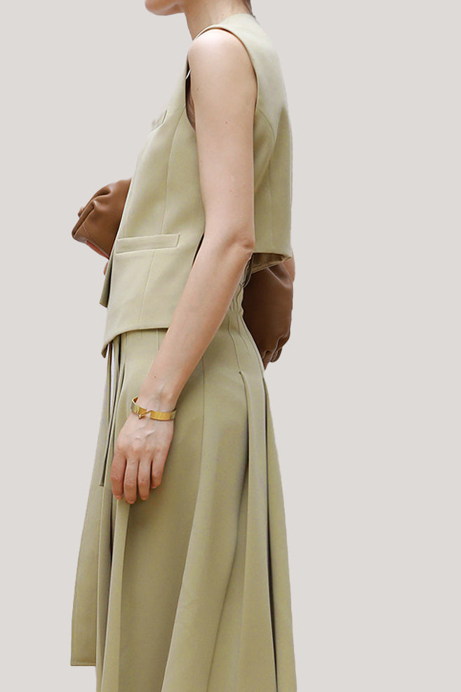 Commuting Simple Waistcoat and Midi Skirt Set