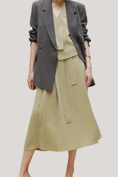 Commuting Simple Waistcoat and Midi Skirt Set