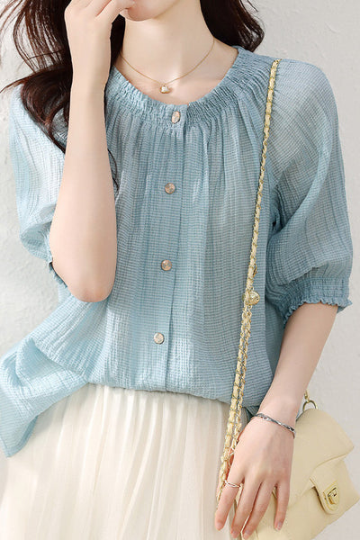 Elegant Lantern Sleeve Chiffon Shirt