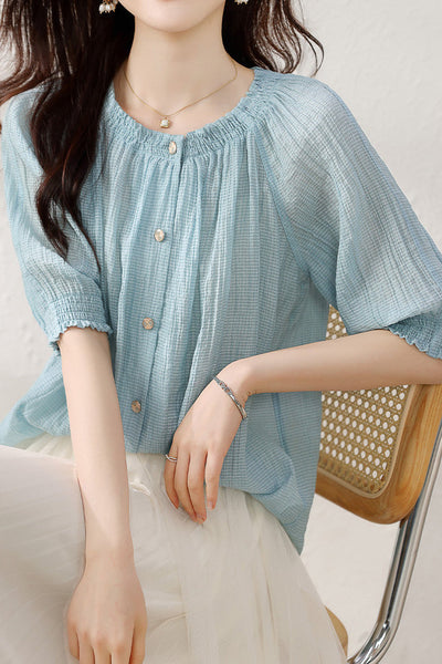 Elegant Lantern Sleeve Chiffon Shirt