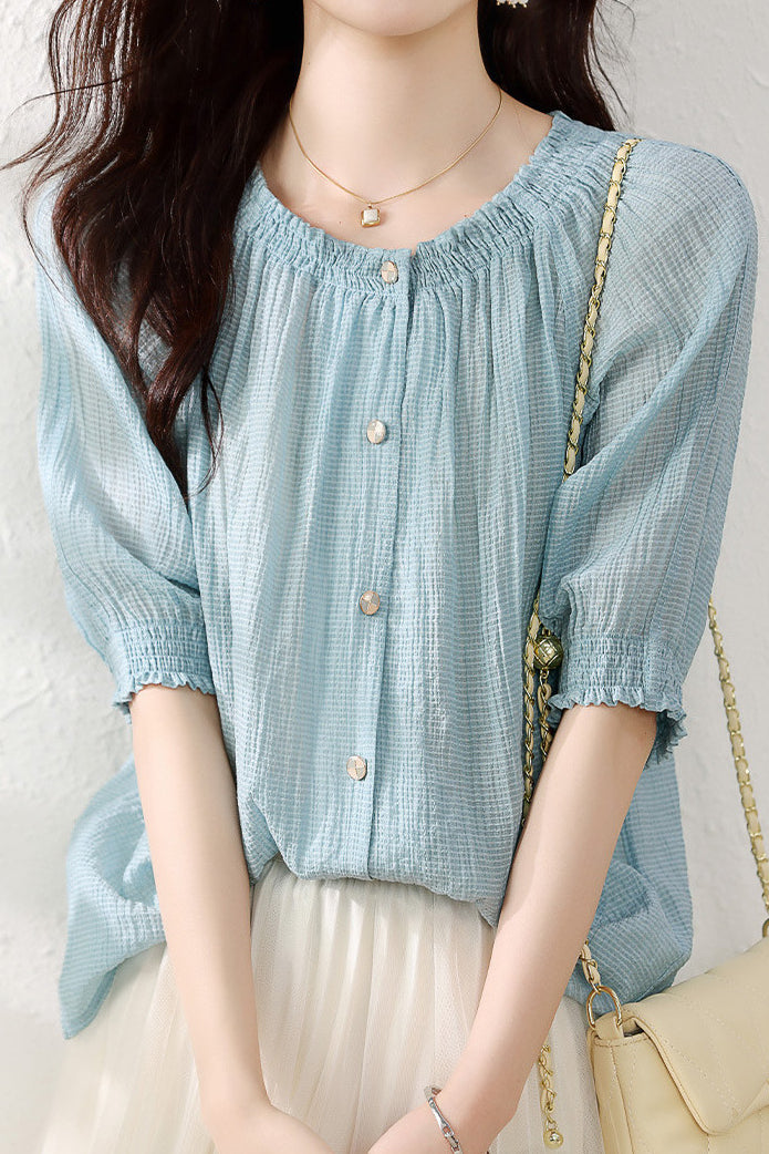 Elegant Lantern Sleeve Chiffon Shirt