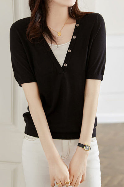Fake Two-piece Knitted T-shirt