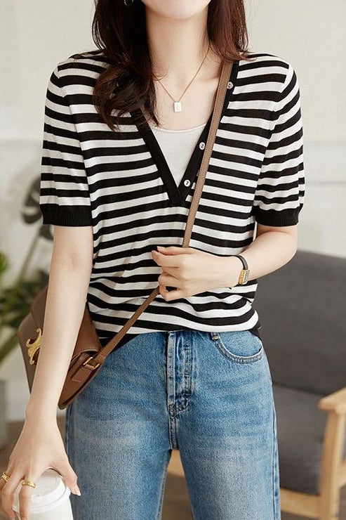 Fake Two-piece Knitted T-shirt