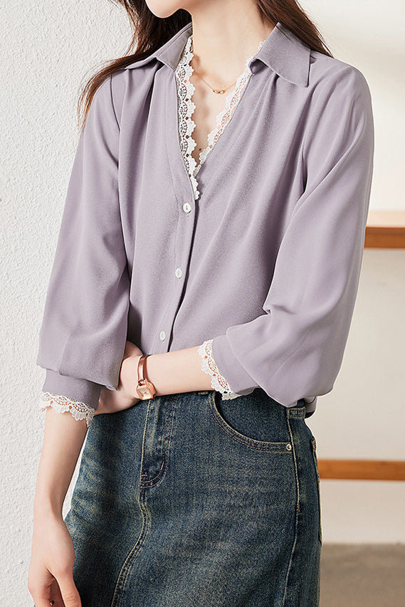 Lace-Spliced Shirt