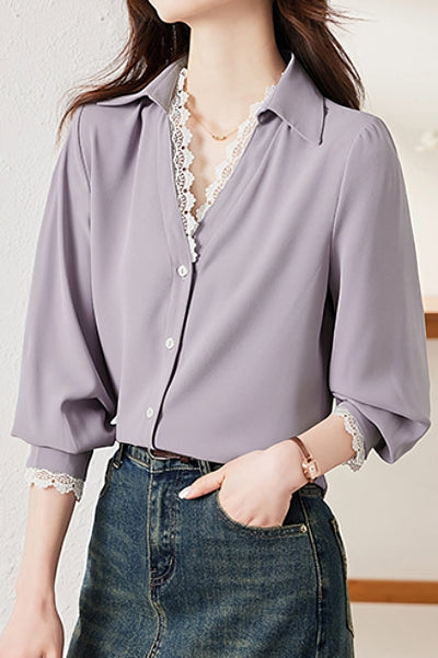 Lace-Spliced Shirt