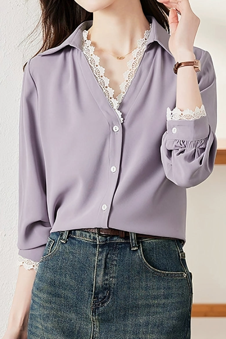 Lace-Spliced Shirt