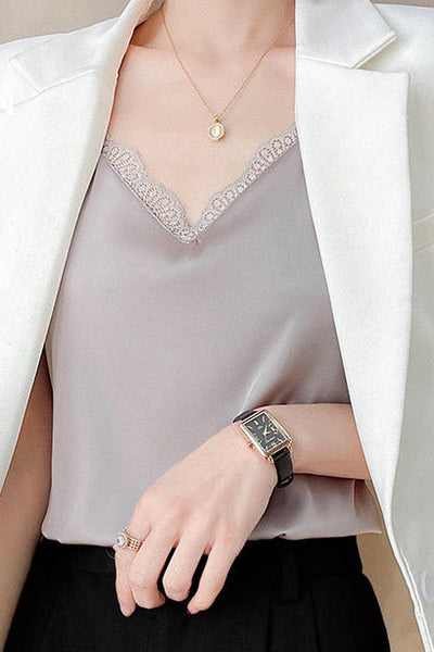 Solid Color Lace Spliced Camisole