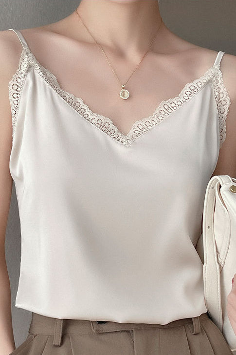 Solid Color Lace Spliced Camisole