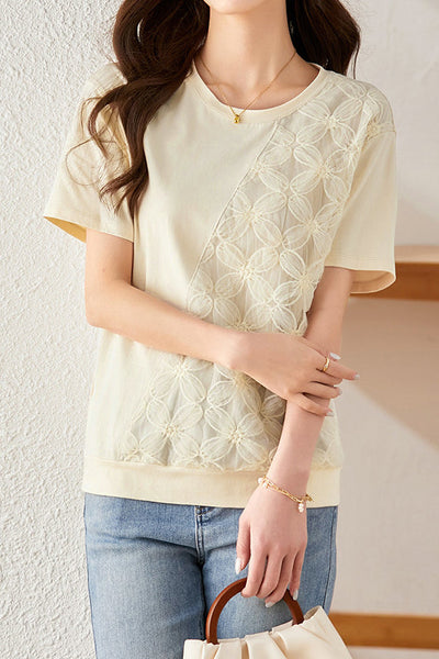 Lace Spliced T-shirt with a sense of design