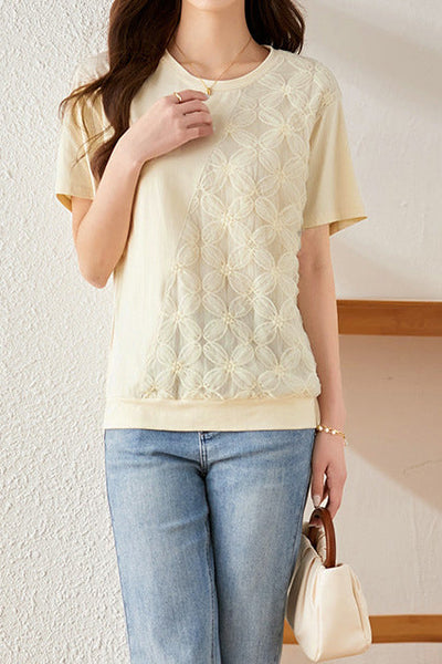 Lace Spliced T-shirt with a sense of design