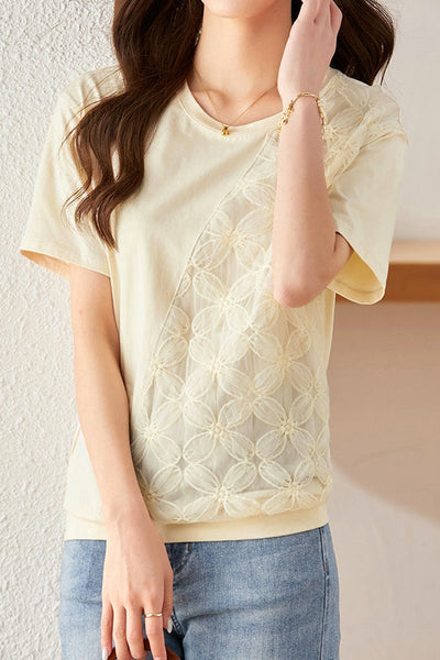 Lace Spliced T-shirt with a sense of design
