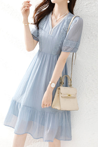 Lace Spliced Chiffon Dress