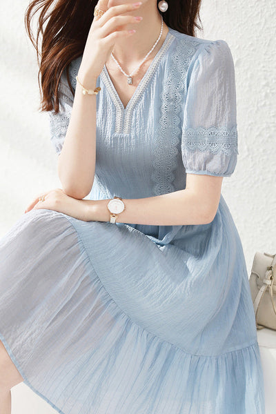 Lace Spliced Chiffon Dress
