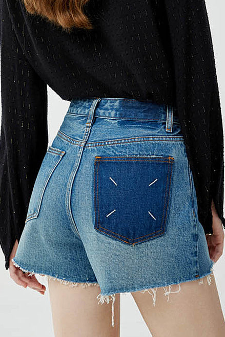 High-waisted Denim Shorts with Frayed Edges