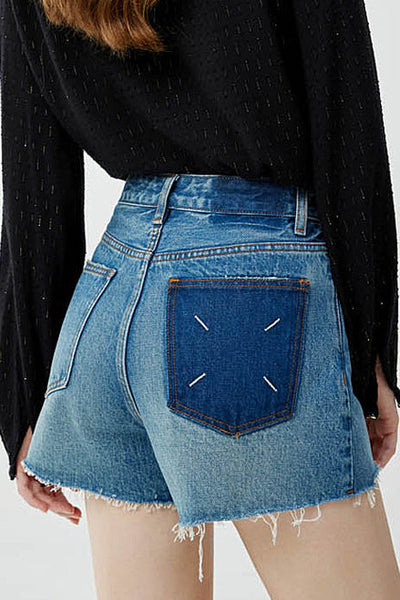 High-waisted Denim Shorts with Frayed Edges