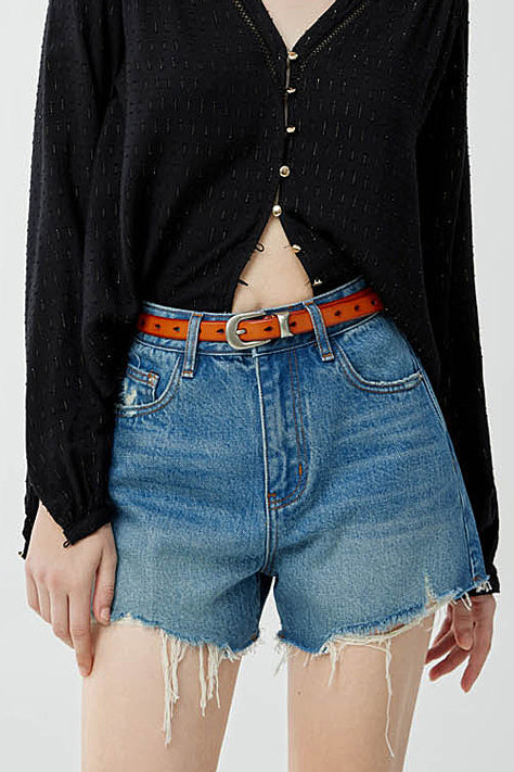 High-waisted Denim Shorts with Frayed Edges