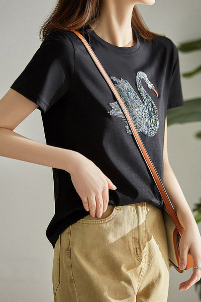 Elegant Swan Sequin T-Shirt