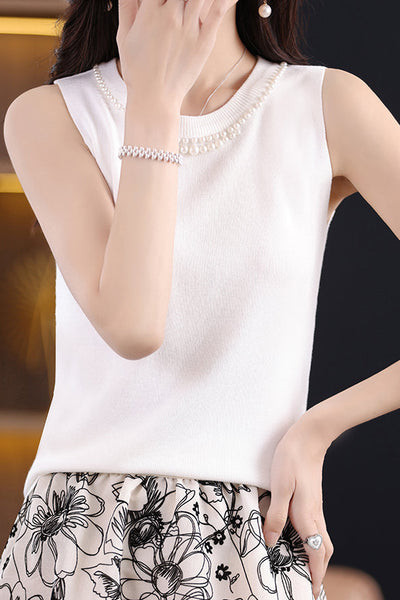 French Round Neck Knit Vest
