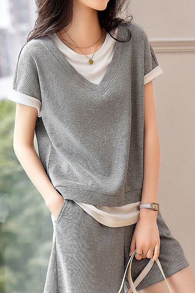 Casual Faux Two-Piece Set