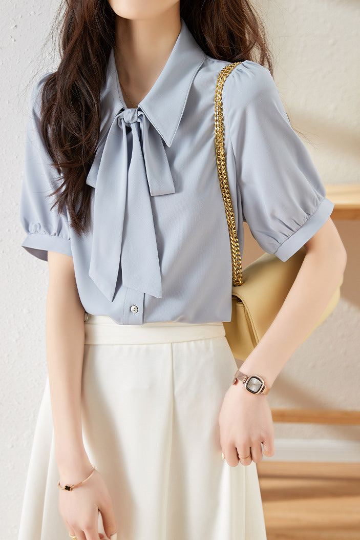 Solid Color Lace-Up Shirt