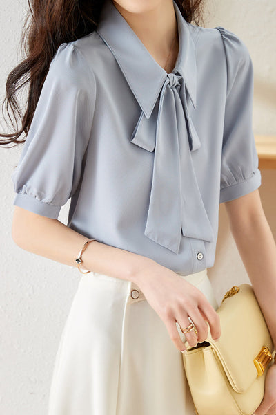 Solid Color Lace-Up Shirt