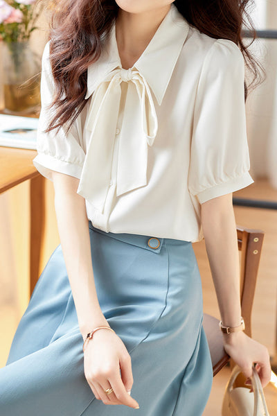 Solid Color Lace-Up Shirt