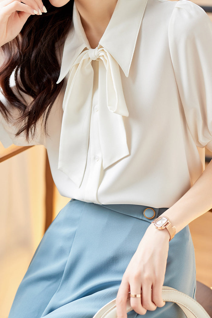 Solid Color Lace-Up Shirt