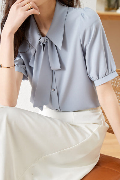 Solid Color Lace-Up Shirt