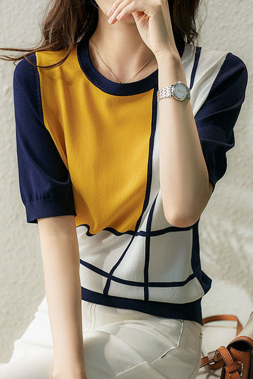 Casual Color Block Knit Sweater