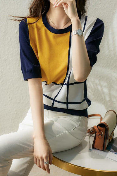 Casual Color Block Knit Sweater