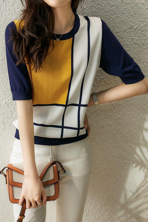 Casual Color Block Knit Sweater