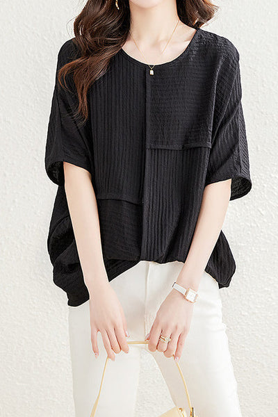 Loose Batwing Sleeve Linen-Look T-Shirt
