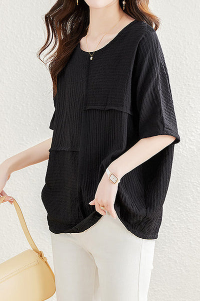 Loose Batwing Sleeve Linen-Look T-Shirt