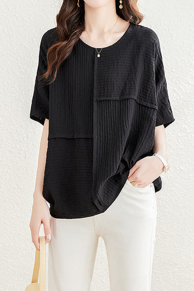 Loose Batwing Sleeve Linen-Look T-Shirt