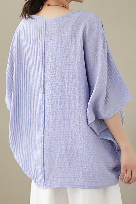 Loose Batwing Sleeve Linen-Look T-Shirt