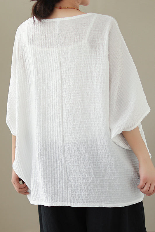Loose Batwing Sleeve Linen-Look T-Shirt