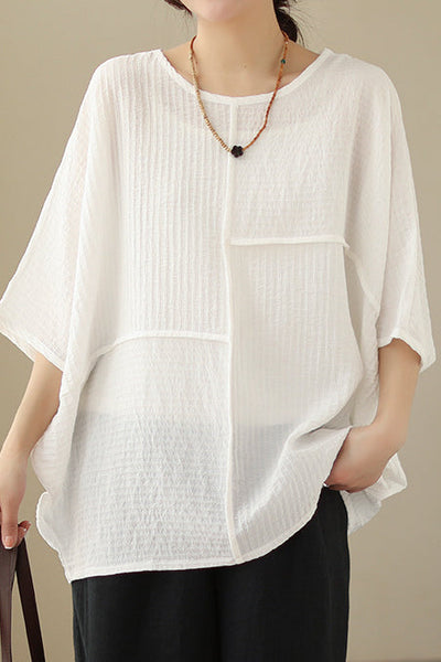 Loose Batwing Sleeve Linen-Look T-Shirt