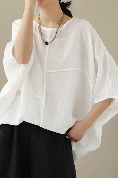 Loose Batwing Sleeve Linen-Look T-Shirt