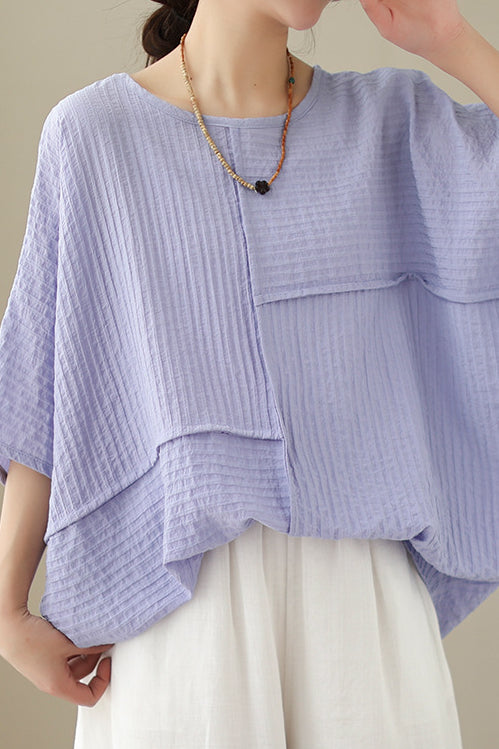 Loose Batwing Sleeve Linen-Look T-Shirt