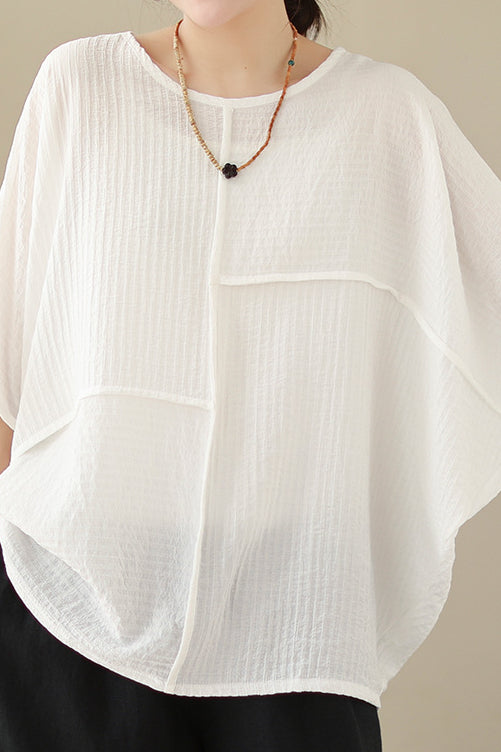 Loose Batwing Sleeve Linen-Look T-Shirt