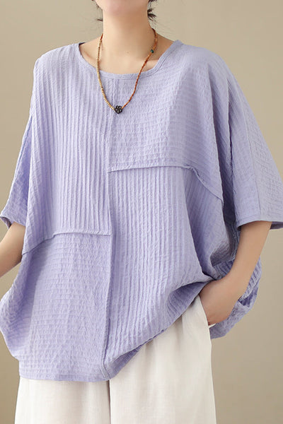 Loose Batwing Sleeve Linen-Look T-Shirt