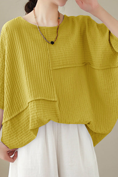 Loose Batwing Sleeve Linen-Look T-Shirt