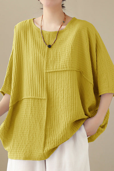 Loose Batwing Sleeve Linen-Look T-Shirt